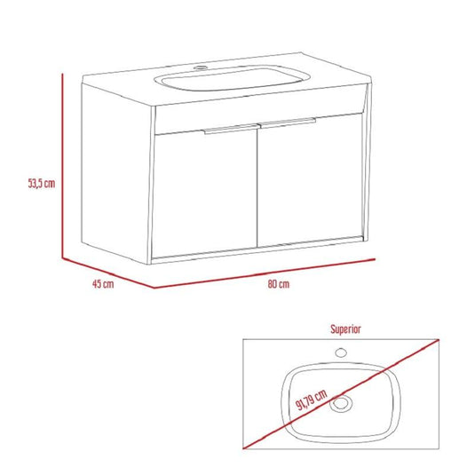 Mueble Lavamanos Carter 80 Flotante, Duna y Blanco