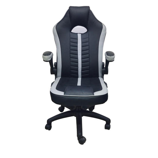 Silla Gamer Rismel, Negro y Gris, con espaldar reclinable y altura ajustable