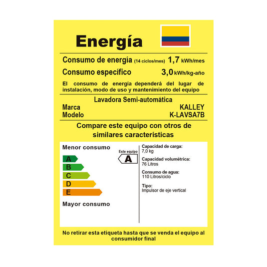 Lavadora KALLEY Semi Automática 7 Kilogramos K-LAVSA7B, Blanco