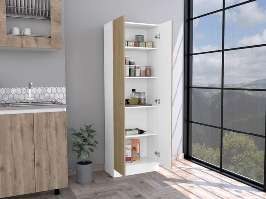 Armario alto de cocina Z-60, Blanco y Rovere, Cuenta con Cinco Entrepaños y Dos Puertas Batientes ZF