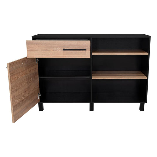 Mueble Multiusos Kaia, Wengue y Miel, Con Una Puerta Batiente y Múltiples Entrepaños Vm