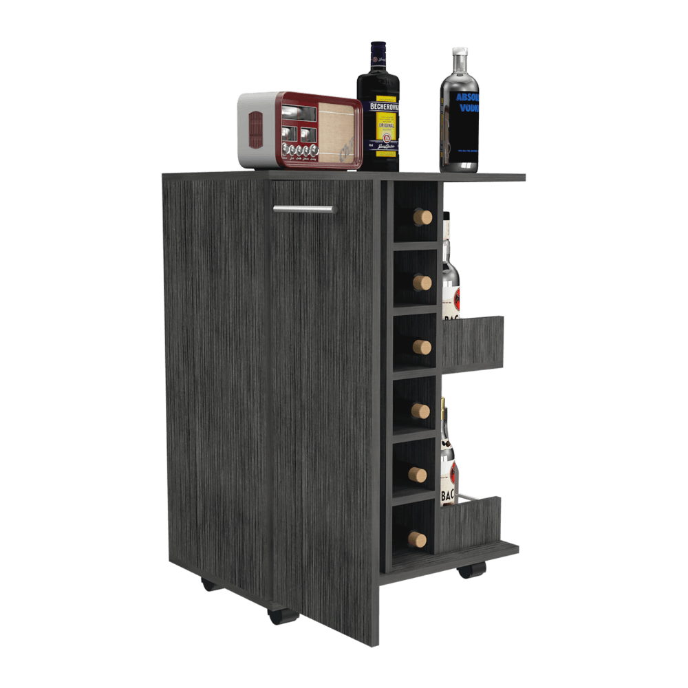 Bar Cart, Roble Gris, Para Almacenar Botellas y Espacio Superior Para Ubicar Objetos Decorativos ZF