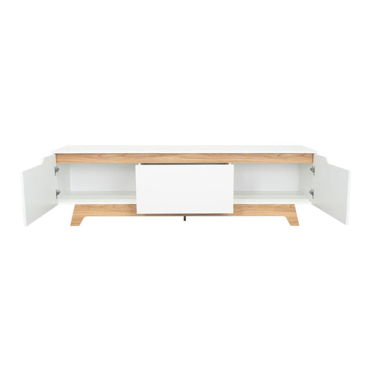 Mesa Para Tv Toulo, Blanco y Freno, con espacio para TV de 80"