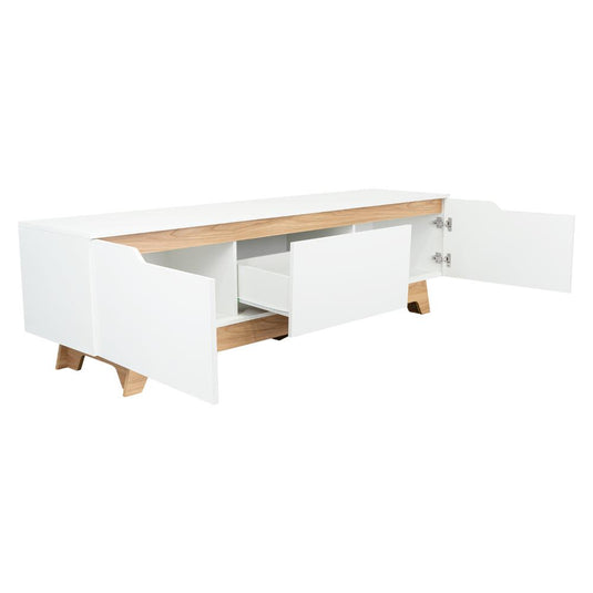 Mesa Para Tv Toulo, Blanco y Freno, con espacio para TV de 80"