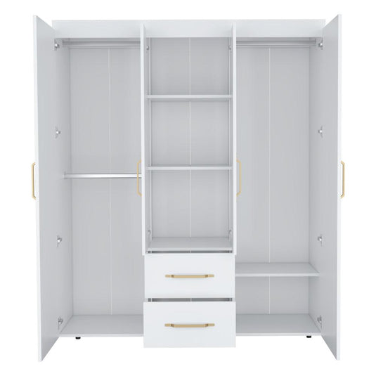 Armario Eco Golden, Blanco y Dorado, Variedad de Entrepaños y Cuatro Puertas Abatibles ZF