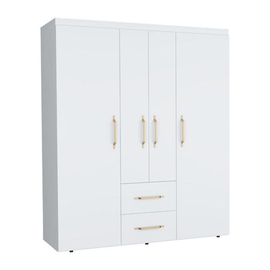 Armario Eco Golden, Blanco y Dorado, Variedad de Entrepaños y Cuatro Puertas Abatibles ZF