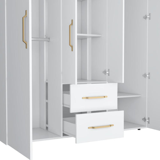 Armario Eco Golden, Blanco y Dorado, Variedad de Entrepaños y Cuatro Puertas Abatibles ZF