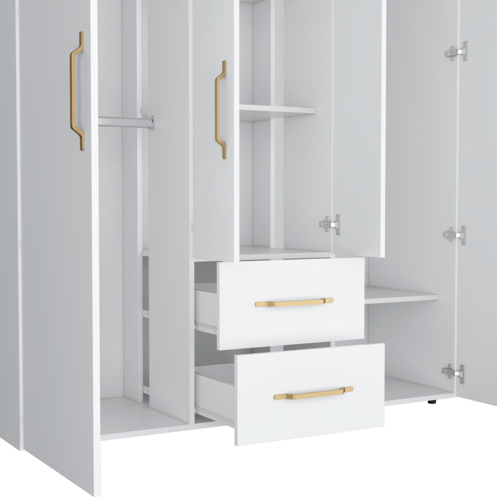 Closet Eco Golden, Blanco y Dorado, Variedad de Entrepaños y Cuatro Puertas Abatibles ZF