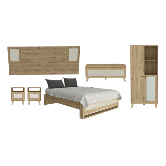 Combo para Habitación Natura, incluye Cama, Cabecero, Baul, Closet y Mesas de Noche