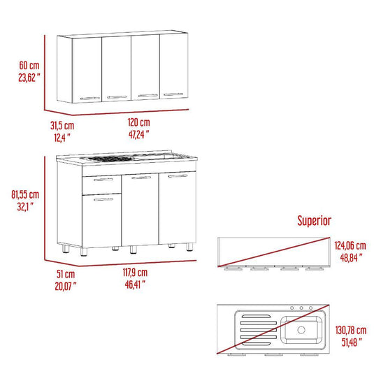 Cocina Integral 120Cm Bazagli Derecho Blanco Rovere