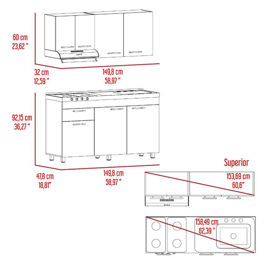 Cocina Integral 150Cm Bazagli Derecho Rovere