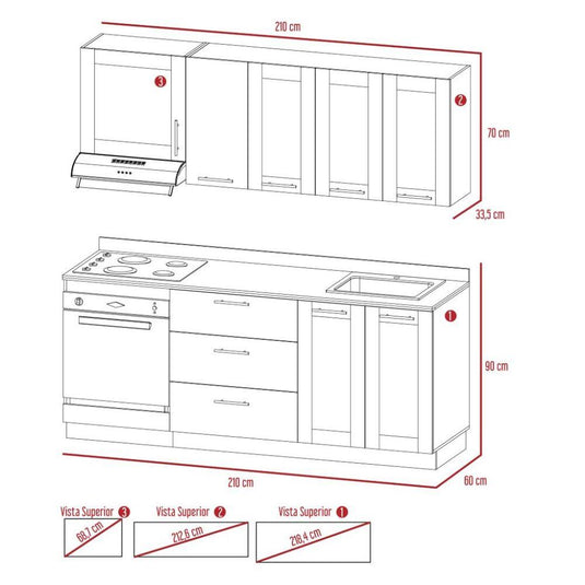 Combo Para Cocina Solna, Incluye Cocina Integral Con Meson Derecho Y Isla de Cocina