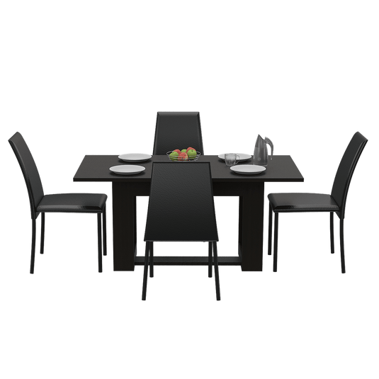 Combo Comedor Volder, Wengue, Incluye Cuatro Sillas Negras