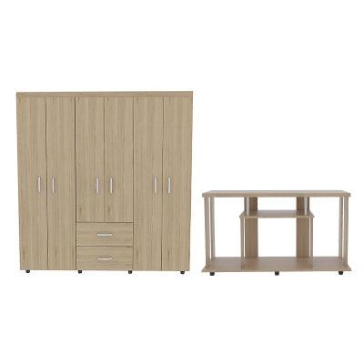 Combo Para Habitación Clara Luna, Beige, Incluye Armario y Rack para TV