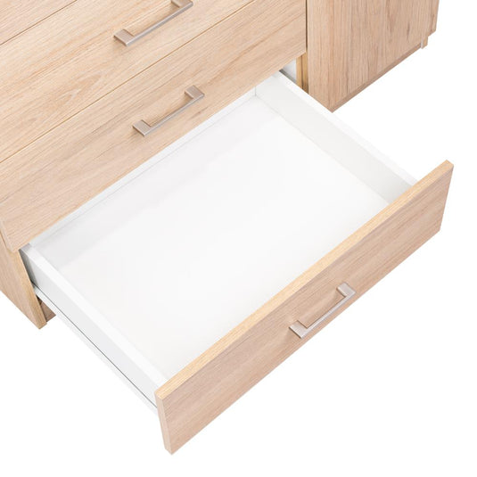 Comoda con Cuatro Cajones y Puerta, Rovere y Blanco