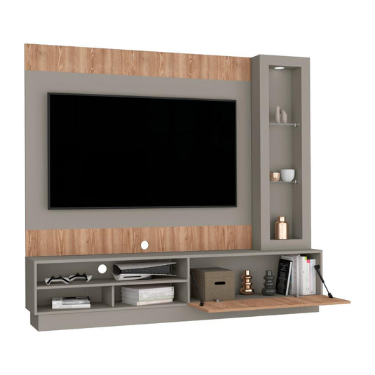 Rack de Tv Yakarta, Taupe, con Espacio Para Televisor de Hasta 70 Pulgadas y Varios Entrepaños