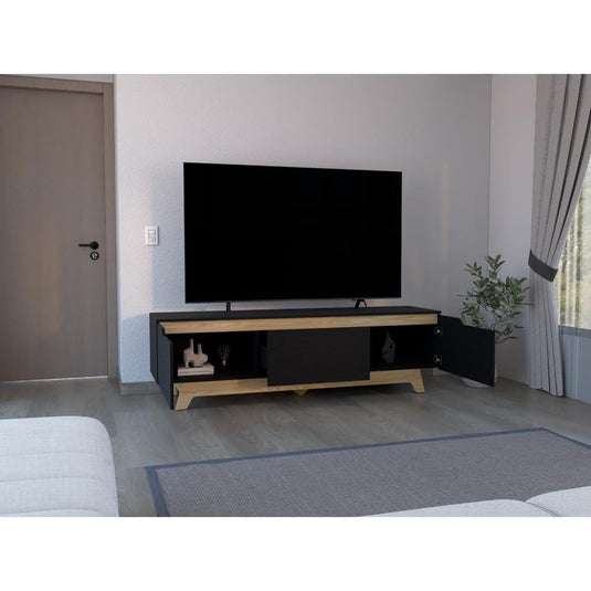 Mesa Para Tv Toulo, Wengue y Freno, con espacio para TV de 80''