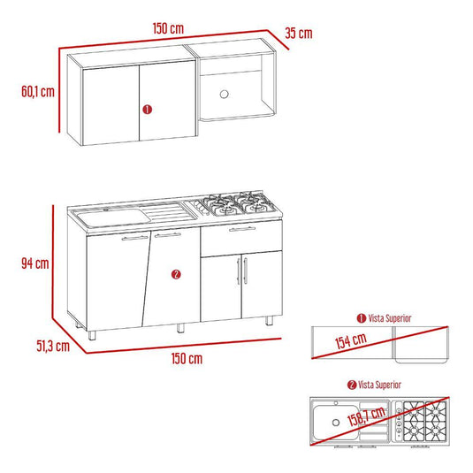 Cocina Integral 150Cm Emilia Izquierdo Wengie