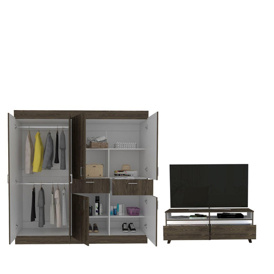 Combo Para Habitación Treicy, Incluye Armario y Rack para TV