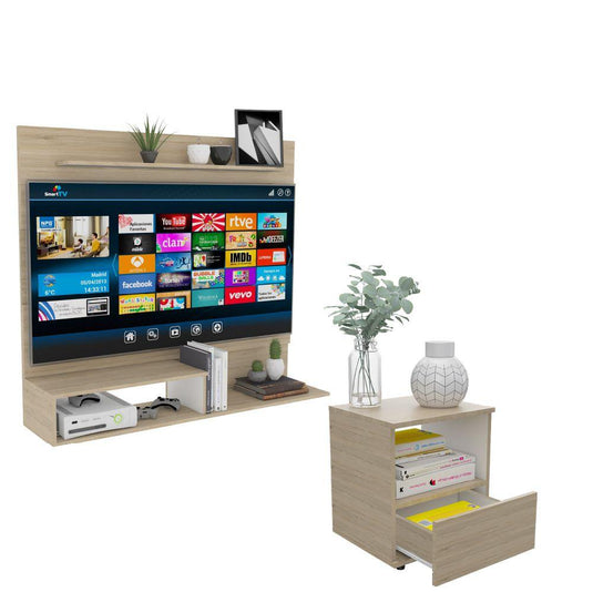 Combo Para Habitación Beijing Camel, Incluye Panel De Tv Y Mesa De Noche