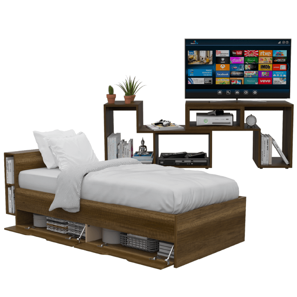 Combo Para Habitación Rea, Incluye Cama Sencilla y Mesa Para Tv