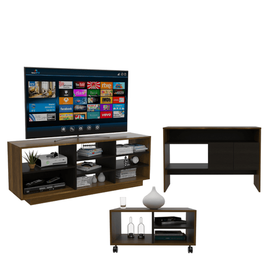 Combo Para Sala Rocco, Incluye Rack para TV, Biblioteca, Arrimo y Mesa de Centro