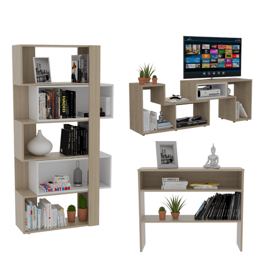 Combo Para Sala Amaras, Incluye Rack para TV, Biblioteca Cubo y Arrimo