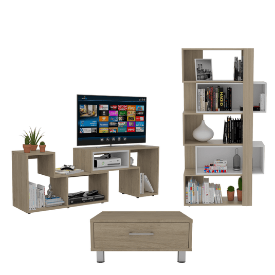 Combo Para Sala Sullana, Incluye Rack para TV, Biblioteca Cubo y Mesa de Centro