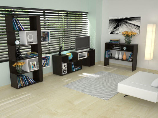 Combo Para Sala Boho, Incluye Rack para TV, Biblioteca Cubo y Arrimo