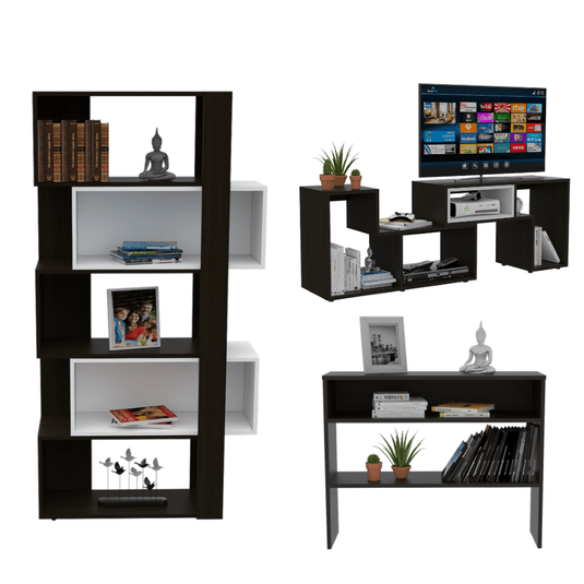 Combo Para Sala Boho, Incluye Rack para TV, Biblioteca Cubo y Arrimo