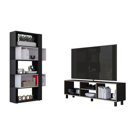 Combo Para Sala Iver, Incluye Rack para TV y Biblioteca Cubo