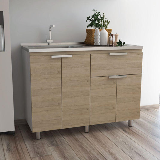 Mueble Inferior Fendi, Rovere y Blanco