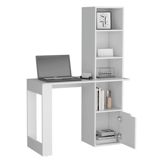 Escritorio Iowa, Blanco Marqueza, con cinco entrepaños y gran espacio de almacenamiento ZF