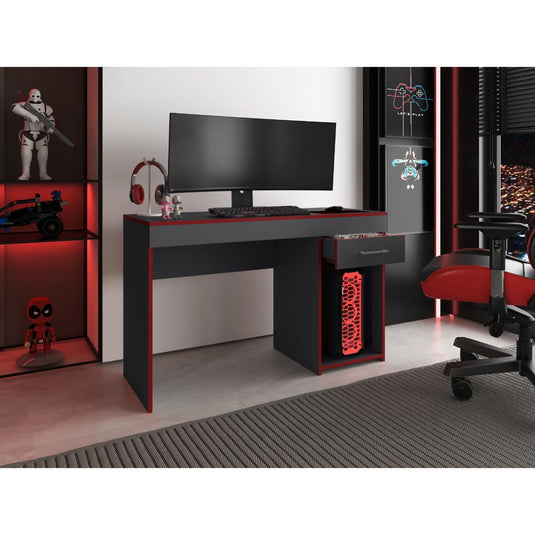 Escritorio Gamer Hazel, Plata Oscuro y Rojo