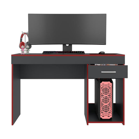 Escritorio Gamer Hazel, Plata Oscuro y Rojo