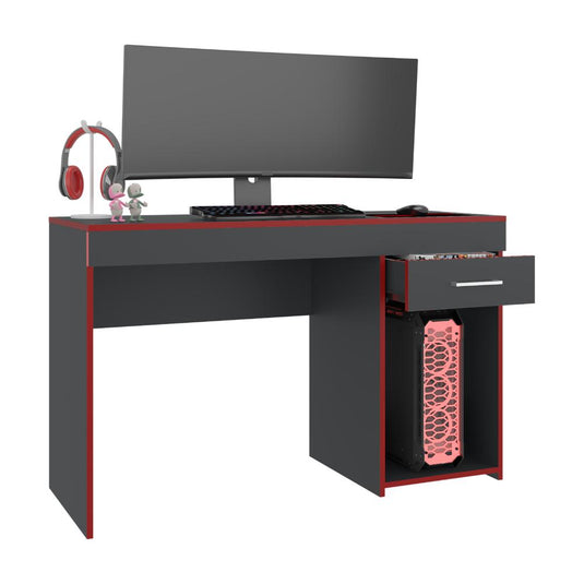 Escritorio Gamer Hazel, Plata Oscuro y Rojo