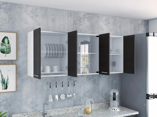 Gabinete Superior, Vidrio Blanco y Frentes Wengue