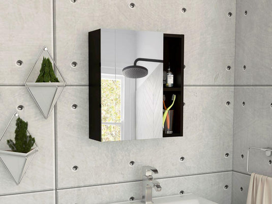 Gabinete de Baño Labell, Wengue, con Puerta Espejo y Entrepaños X2 ZF