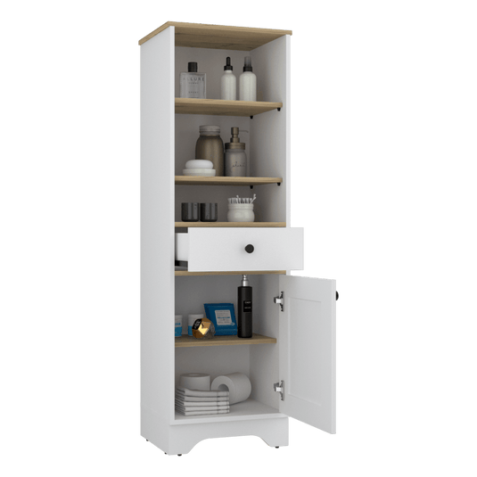 Mueble Optimizador 2 Bath, Duna y Blanco, con Variedad De Entrepaños