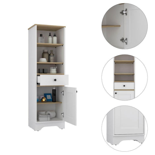 Mueble Optimizador 2 Bath, Duna y Blanco, con Variedad De Entrepaños