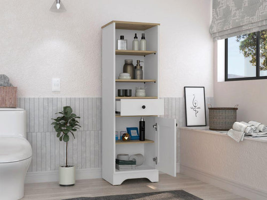 Mueble Optimizador 2 Bath, Duna y Blanco, con Variedad De Entrepaños