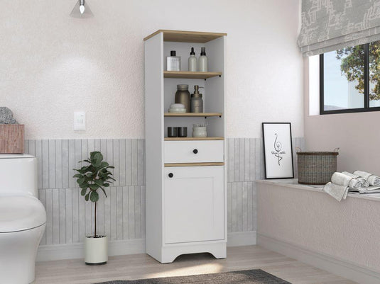 Mueble Optimizador 2 Bath, Duna y Blanco, con Variedad De Entrepaños