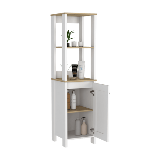 Gabinete de Baño Bi-Color, Duna y Blanco, Con Variedad De Entrepaños