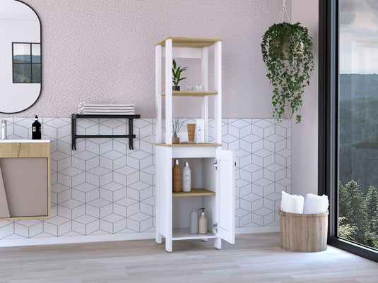 Gabinete de Baño Bi-Color, Duna y Blanco, Con Variedad De Entrepaños