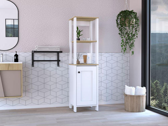 Gabinete de Baño Bi-Color, Duna y Blanco, Con Variedad De Entrepaños