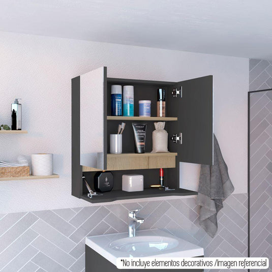 Mueble de Pared para Baño Laurent, Plomo y Duna, con Espejo