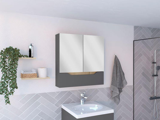 Mueble de Pared para Baño Laurent, Plomo y Duna, con Espejo