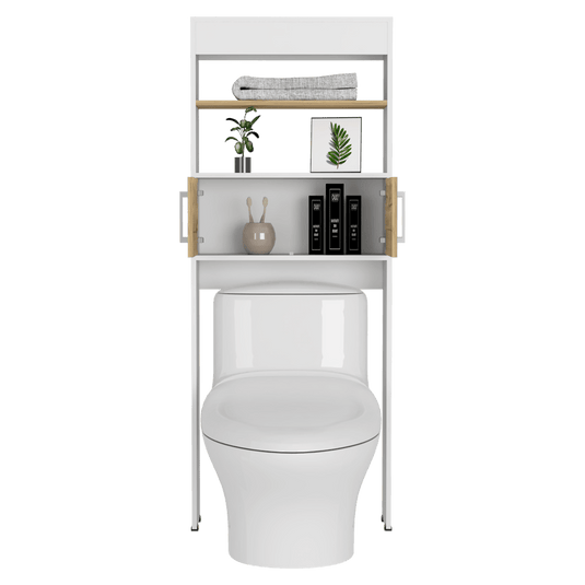 Gabinete de Baño Bi Color, Blanco y Duna, con Dos Puertas Para Su Almacenamiento