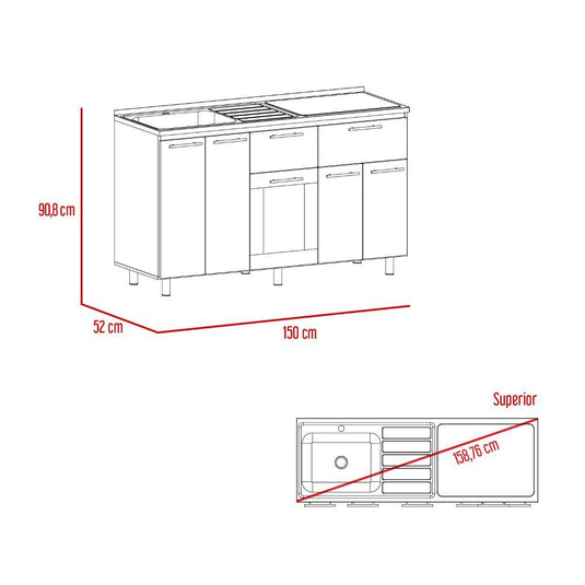 Gabinete Inferior Hasselt, Rovere y Gris, con Gran Capacidad de Almacenamiento