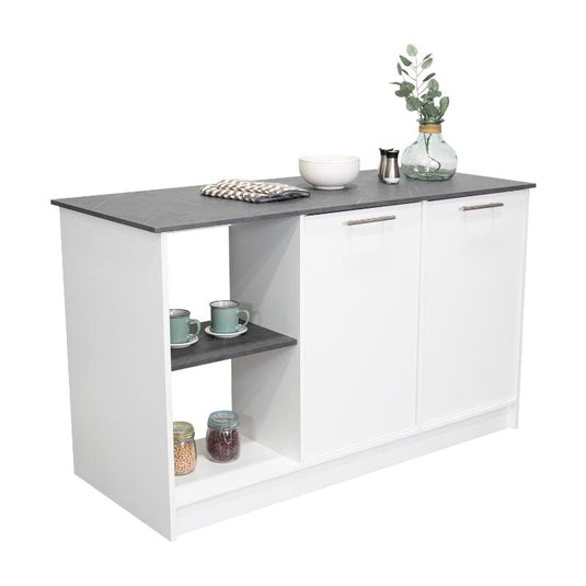 Isla de Cocina Samara, Blanco y Onix, con Tres Entrepaños
